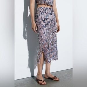 ZARA Purple Gray Iridescent Sequin Embroidered Mesh Skirt